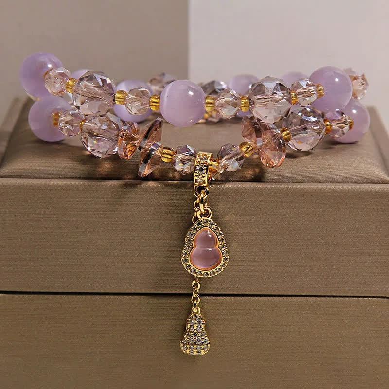 Buddha Stones Bracciale a doppio strato con ciondolo a forma di zucca occhio di gatto e perline - Occhio di gatto viola - image 9