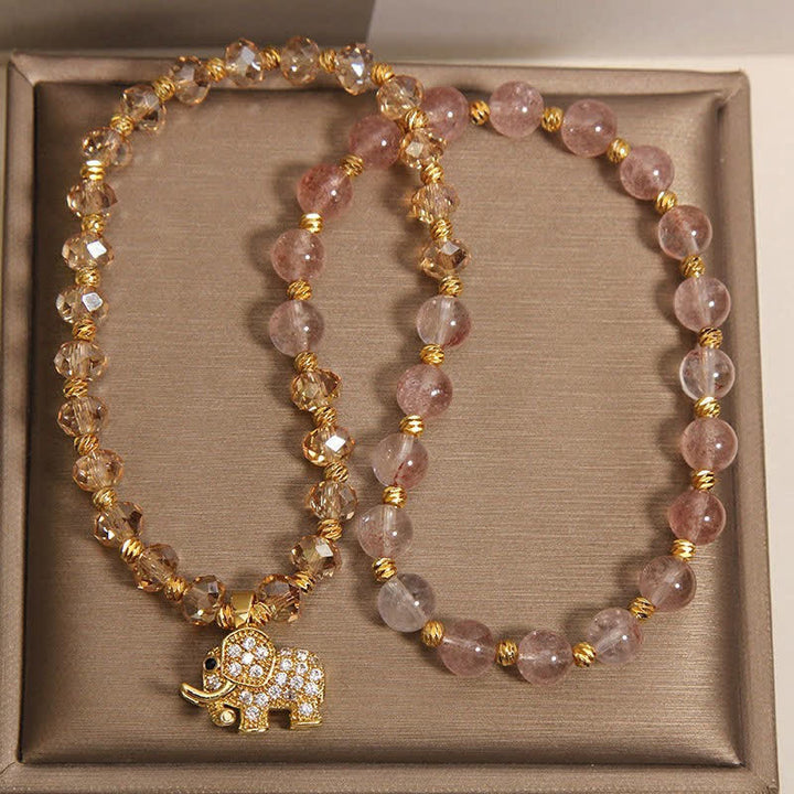 Buddha Stones Bracciale a doppio giro con elefante in quarzo fragola per la guarigione energetica - image 9