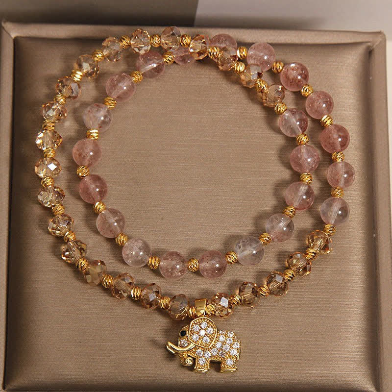 Buddha Stones Bracciale a doppio giro con elefante in quarzo fragola per la guarigione energetica - image 8