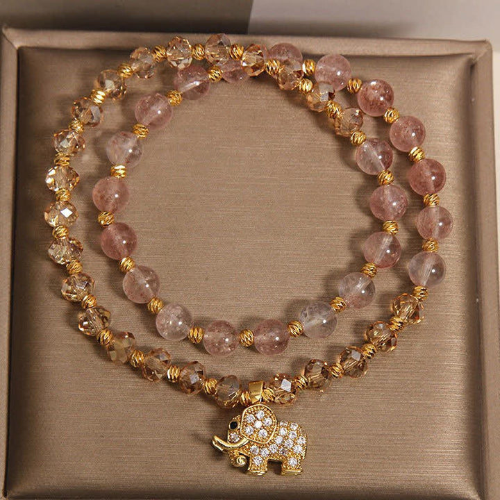 Buddha Stones Bracciale a doppio giro con elefante in quarzo fragola per la guarigione energetica - image 8