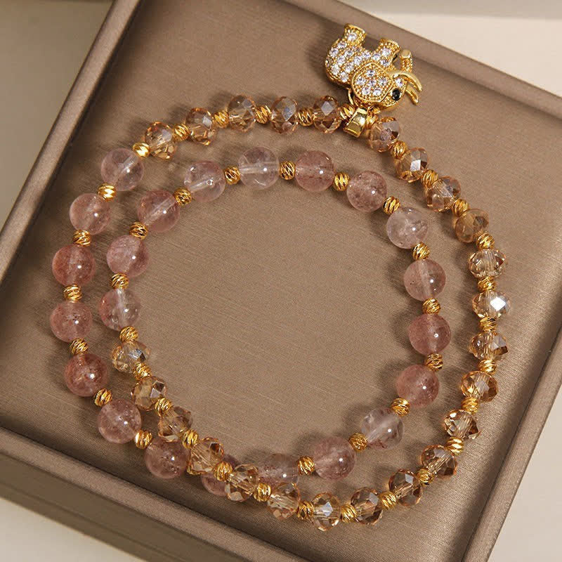 Buddha Stones Bracciale a doppio giro con elefante in quarzo fragola per la guarigione energetica - image 3