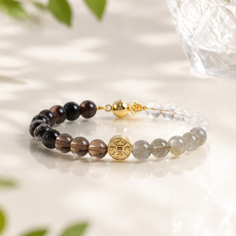 Buddha Stones Braccialetto della felicità con monete di rame e pietra naturale occhio di tigre, personaggio Fu. - image 10