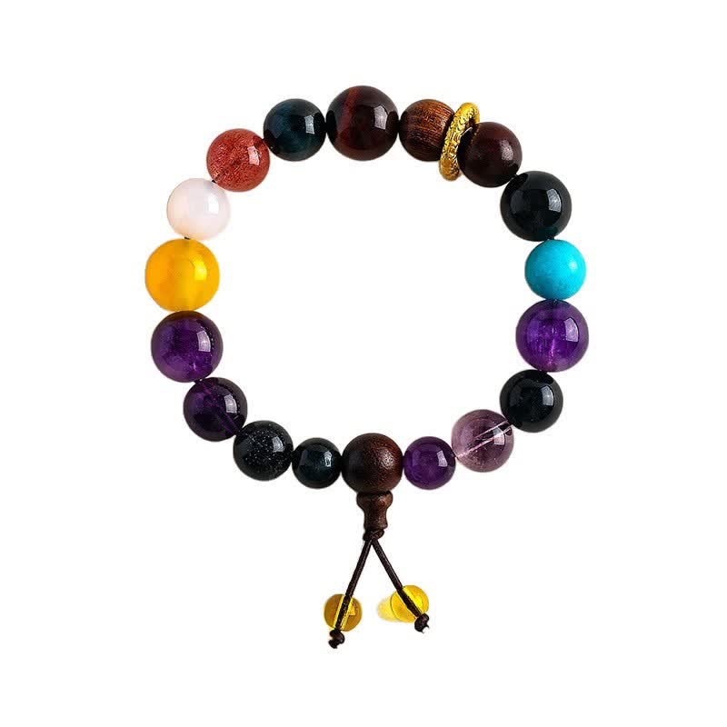 Buddha Stones Bracciale tibetano con equilibrio, 18 perle di ametista e occhio di tigre. - Ametista (Antistress ♥ Intuizione) - image 0