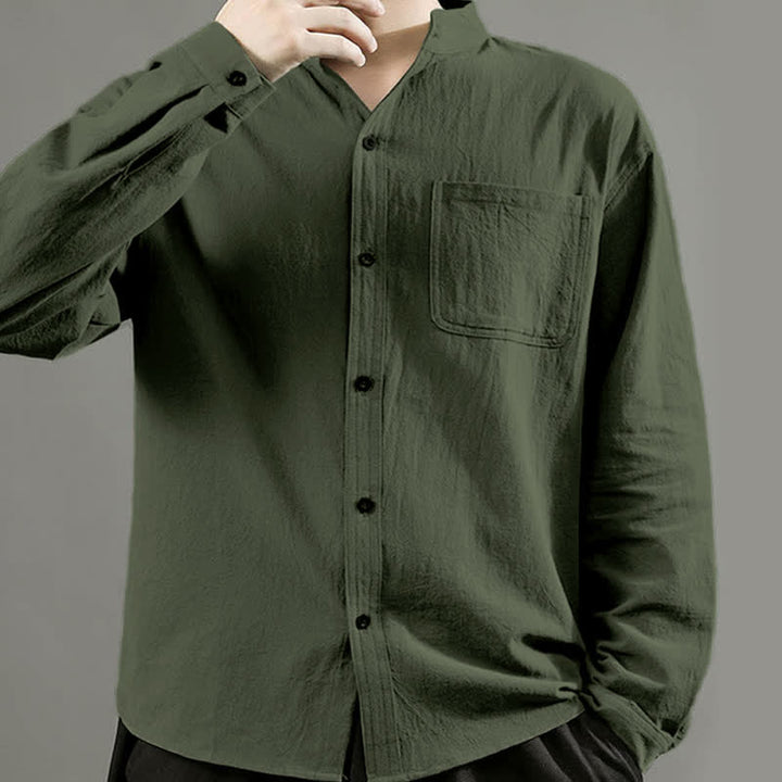 Camicia da uomo a maniche lunghe con taschino e colletto alto, Buddha Stones, comoda e confortevole. - image 2