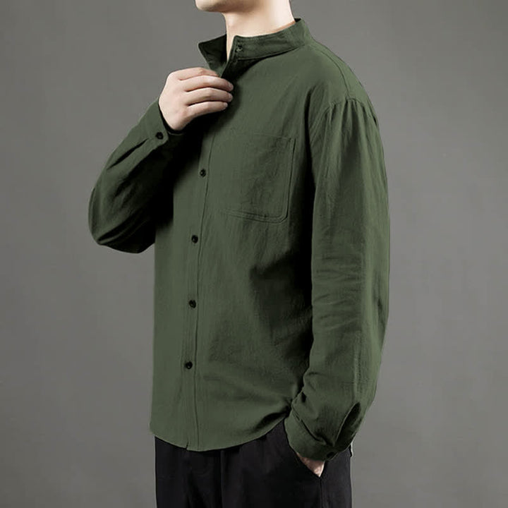 Camicia da uomo a maniche lunghe con taschino e colletto alto, Buddha Stones, comoda e confortevole. - image 5