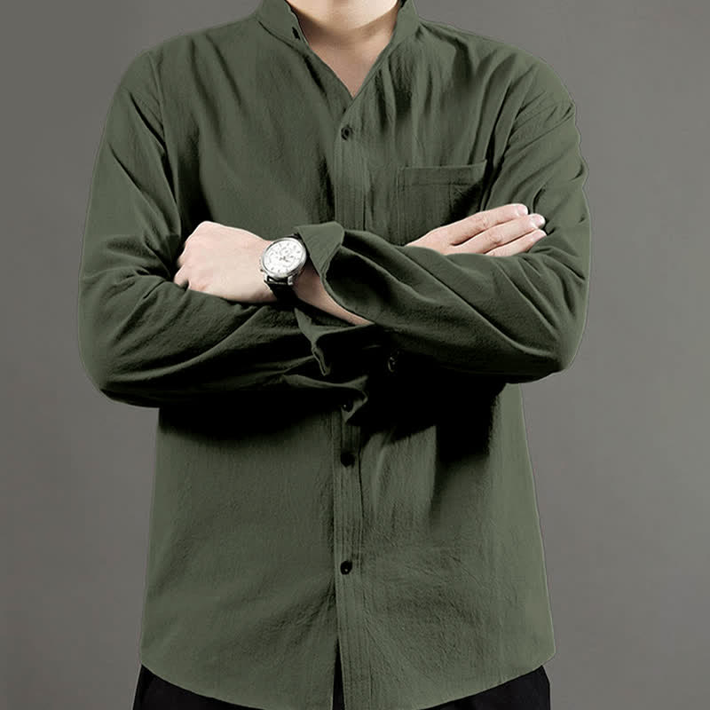 Camicia da uomo a maniche lunghe con taschino e colletto alto, Buddha Stones, comoda e confortevole. - image 6