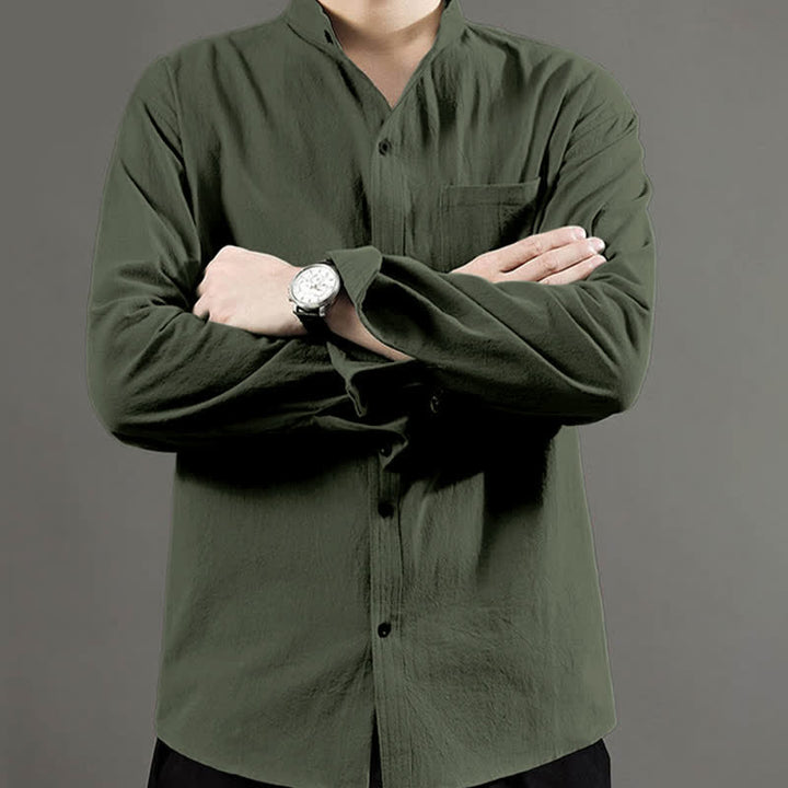 Camicia da uomo a maniche lunghe con taschino e colletto alto, Buddha Stones, comoda e confortevole. - image 6