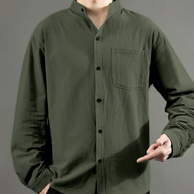 Camicia da uomo a maniche lunghe con taschino e colletto alto, Buddha Stones, comoda e confortevole. - image 7