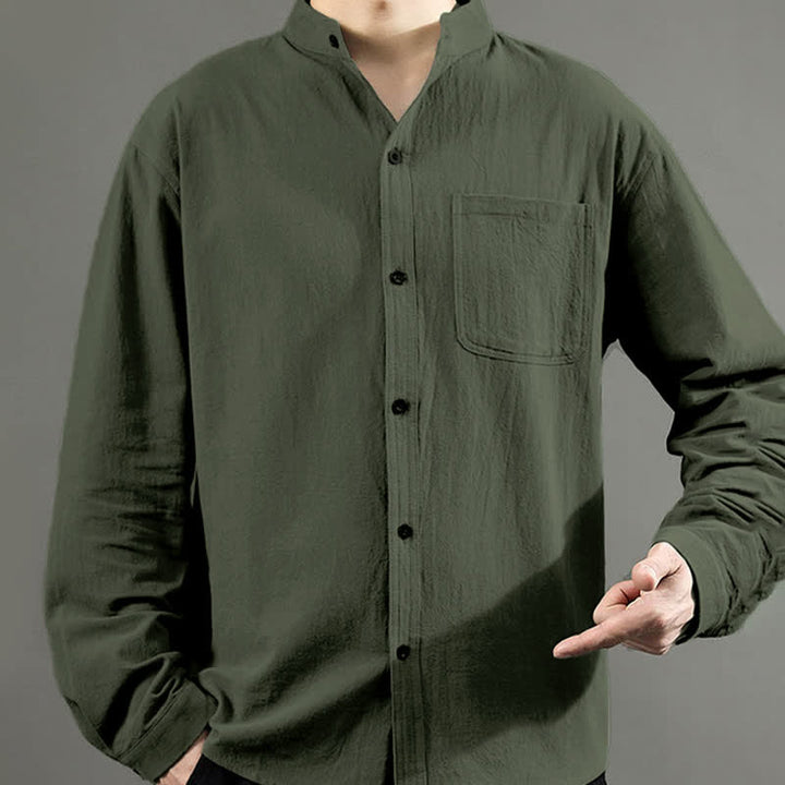 Camicia da uomo a maniche lunghe con taschino e colletto alto, Buddha Stones, comoda e confortevole. - image 7