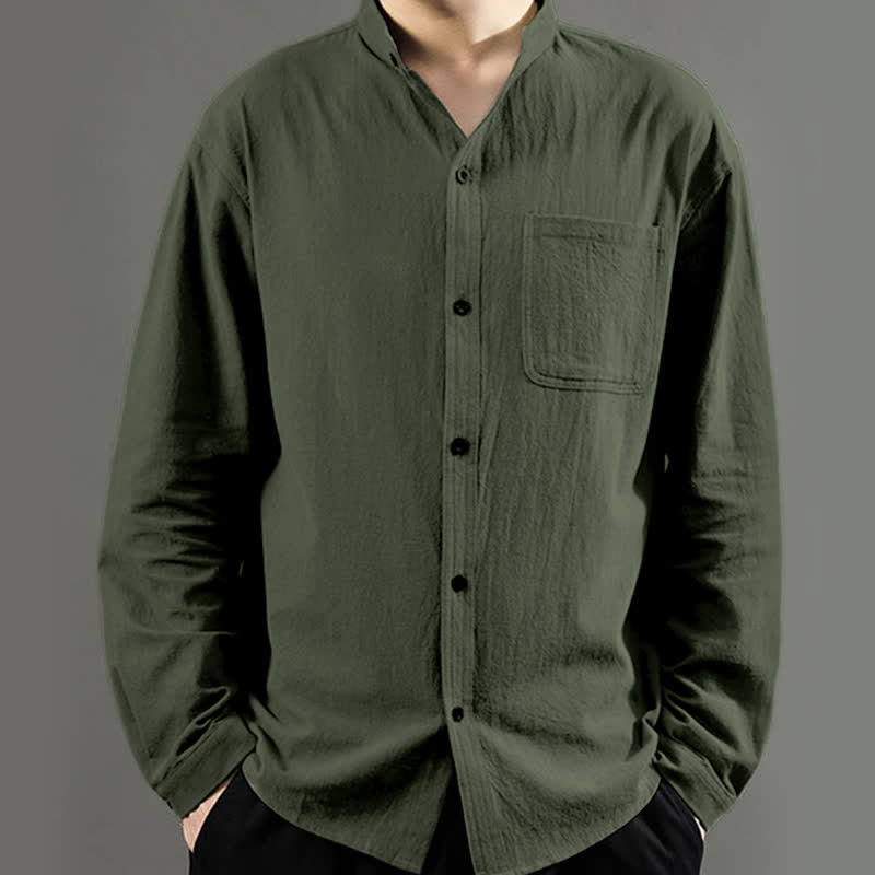 Camicia da uomo a maniche lunghe con taschino e colletto alto, Buddha Stones, comoda e confortevole. - image 1