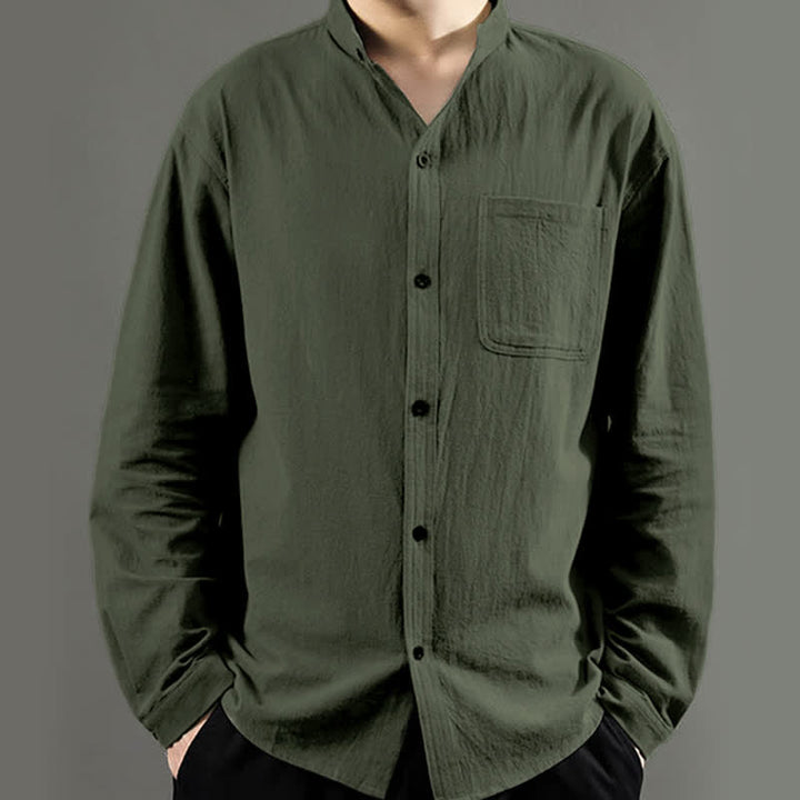 Camicia da uomo a maniche lunghe con taschino e colletto alto, Buddha Stones, comoda e confortevole. - image 1
