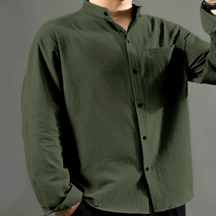 Camicia da uomo a maniche lunghe con taschino e colletto alto, Buddha Stones, comoda e confortevole. - image 4