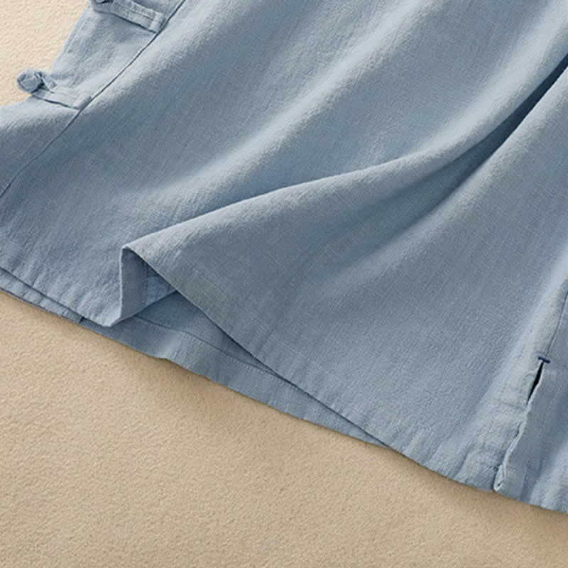 Abito da donna in cotone e lino con maniche a tre quarti, colletto obliquo e bottoni a rana colorati, stile casual Buddha Stones, camicia casual in cotone e lino con maniche a tre quarti. - image 22