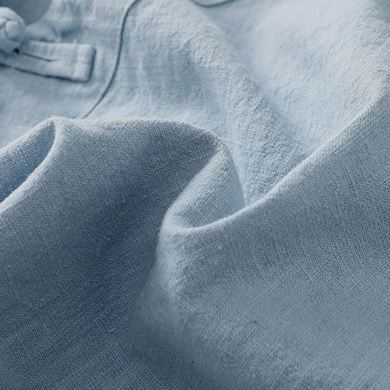 Abito da donna in cotone e lino con maniche a tre quarti, colletto obliquo e bottoni a rana colorati, stile casual Buddha Stones, camicia casual in cotone e lino con maniche a tre quarti. - image 20