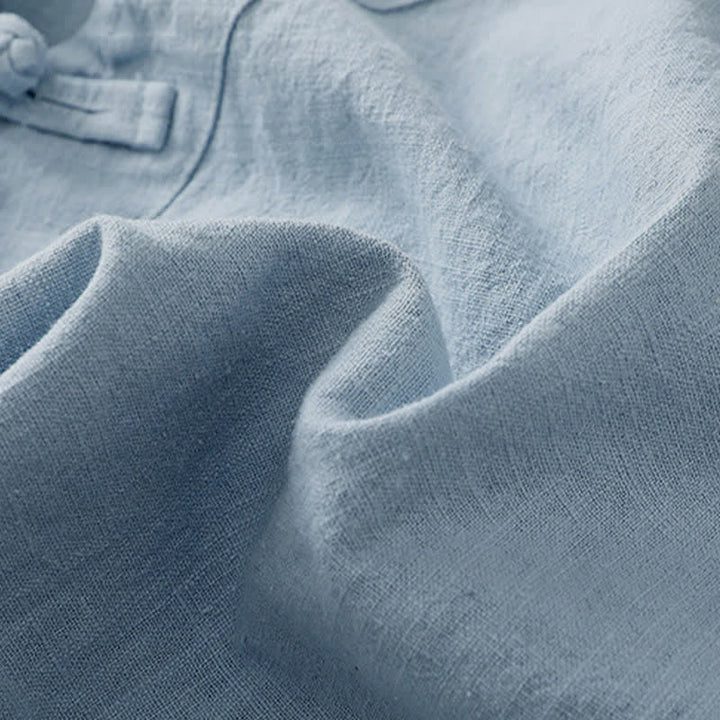 Abito da donna in cotone e lino con maniche a tre quarti, colletto obliquo e bottoni a rana colorati, stile casual Buddha Stones, camicia casual in cotone e lino con maniche a tre quarti. - image 20