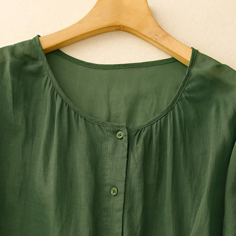 Camicia da donna con maniche a tre quarti e scollo rotondo con bottoni semplici e motivo Buddha Stones - image 23