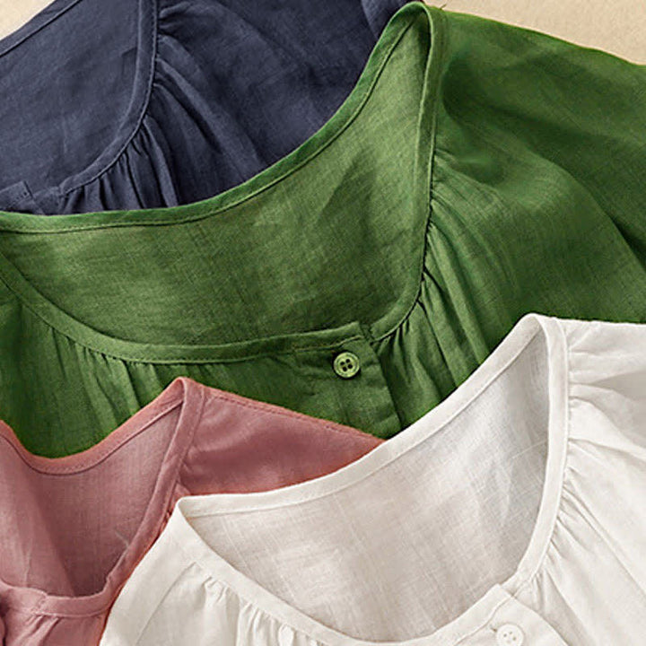 Camicia da donna con maniche a tre quarti e scollo rotondo con bottoni semplici e motivo Buddha Stones - image 28