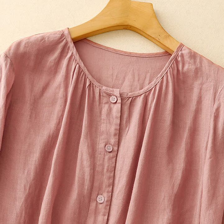 Camicia da donna con maniche a tre quarti e scollo rotondo con bottoni semplici e motivo Buddha Stones - image 7