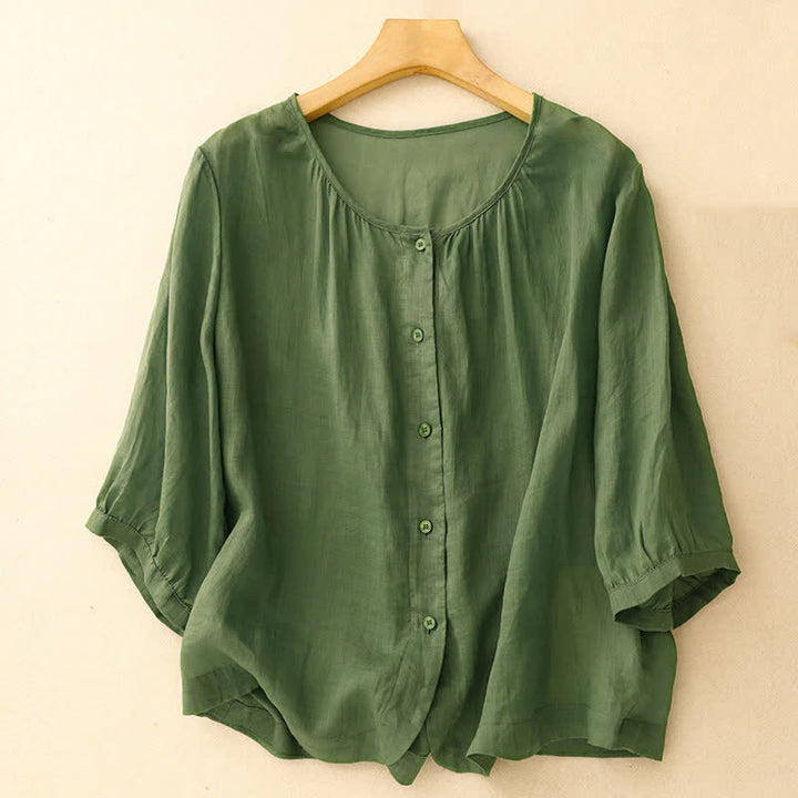 Camicia da donna con maniche a tre quarti e scollo rotondo con bottoni semplici e motivo Buddha Stones - Verde - US12, UK/AU16, EU44 (2XL) - image 22