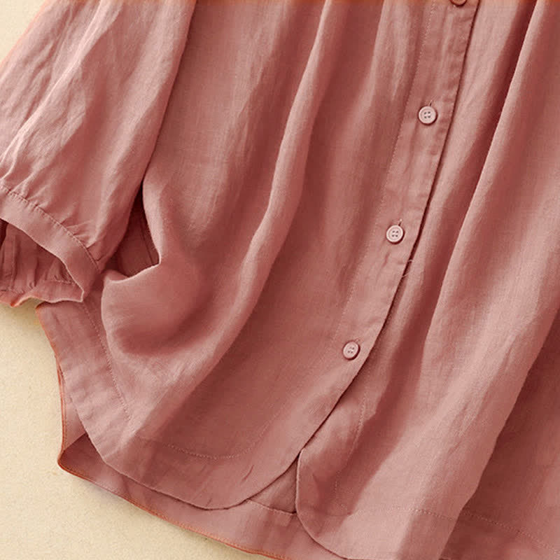 Camicia da donna con maniche a tre quarti e scollo rotondo con bottoni semplici e motivo Buddha Stones - image 8