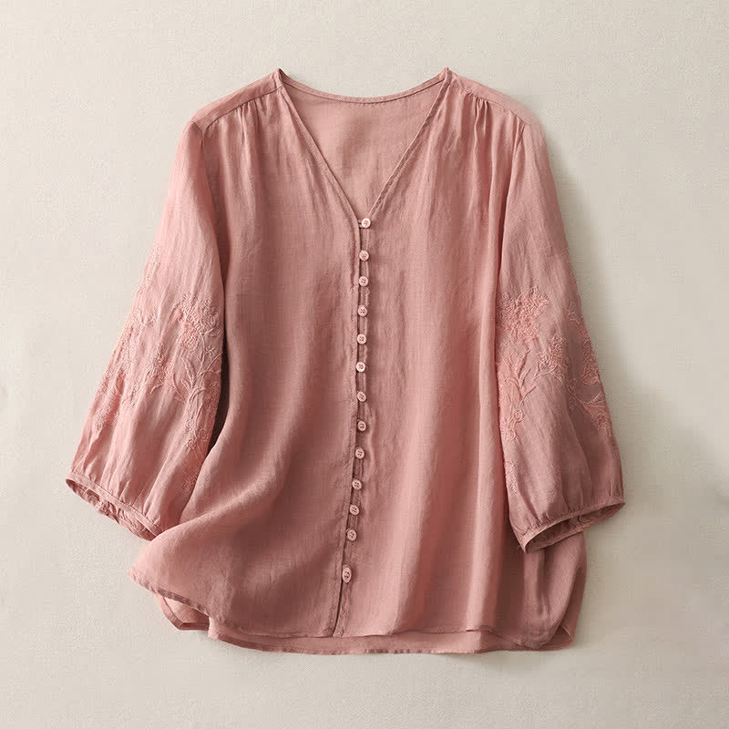 Camicia da donna con bottoni e ricamo Buddha Stones - Salmone chiaro - US8-10, UK/AU12-14, EU40-42 (2XL) - image 21