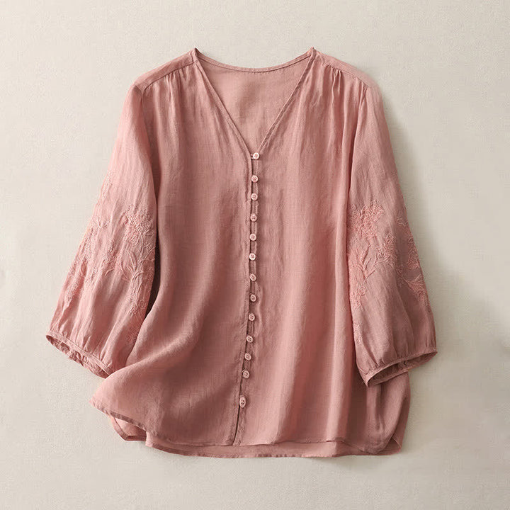 Camicia da donna con bottoni e ricamo Buddha Stones - Salmone chiaro - US8-10, UK/AU12-14, EU40-42 (2XL) - image 21