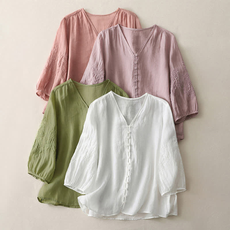 Camicia da donna con bottoni e ricamo Buddha Stones - image 26