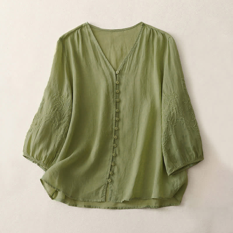 Camicia da donna con bottoni e ricamo Buddha Stones - GialloVerde - US8-10, UK/AU12-14, EU40-42 (2XL) - image 0