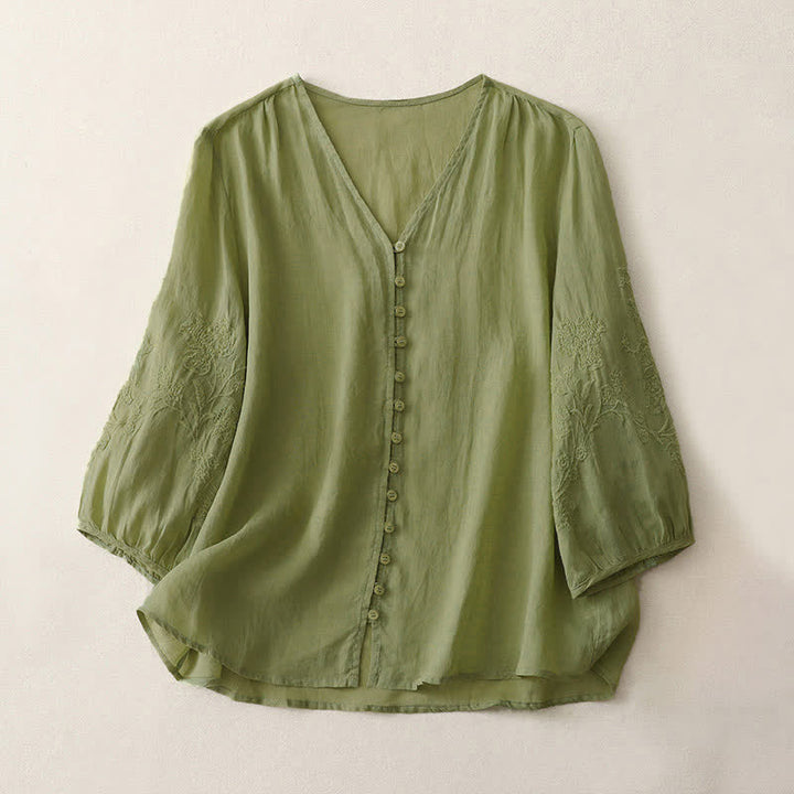 Camicia da donna con bottoni e ricamo Buddha Stones - GialloVerde - US8-10, UK/AU12-14, EU40-42 (2XL) - image 0