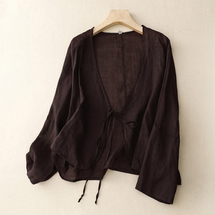 Kimono da donna estivo a maniche lunghe con allacciatura frontale e stampa Buddha Stones. - Marrone sella - US12, UK/AU16, EU44 (XL) - image 12