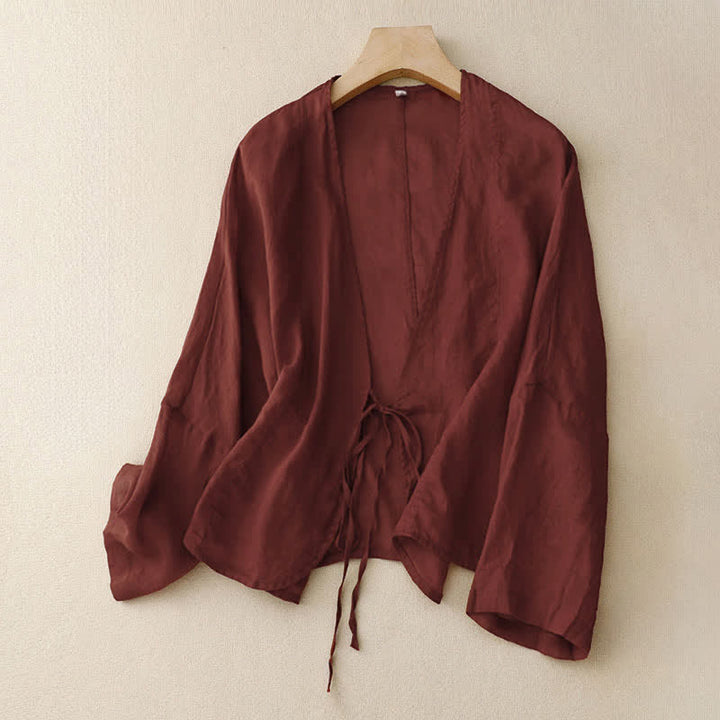 Kimono da donna estivo a maniche lunghe con allacciatura frontale e stampa Buddha Stones. - Rosso scuro - US12, UK/AU16, EU44 (XL) - image 0