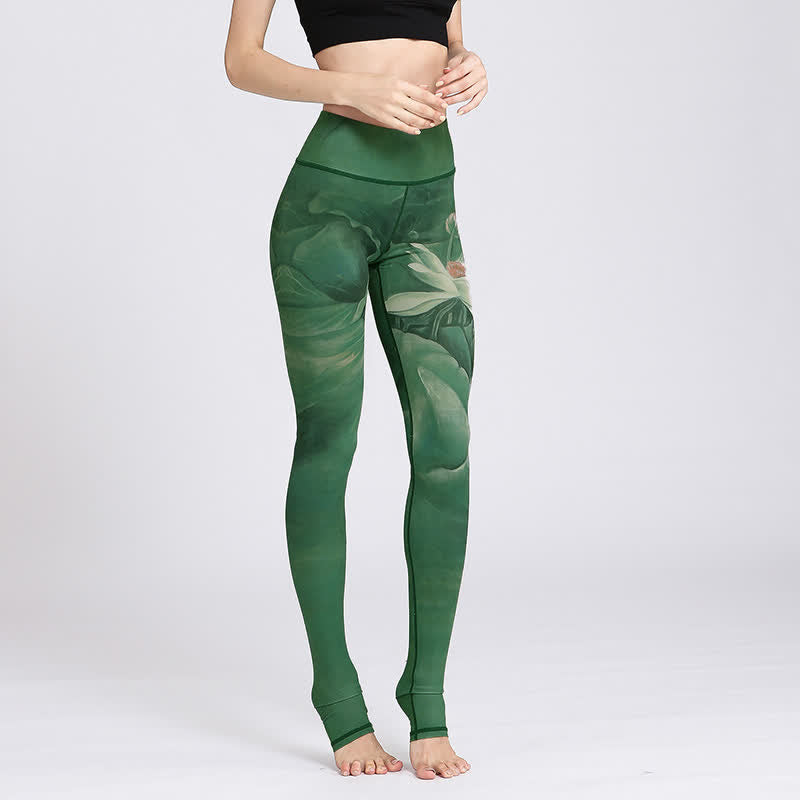 Pantaloni da yoga sportivi da donna con stampa di fiori di loto Buddha Stones - image 1