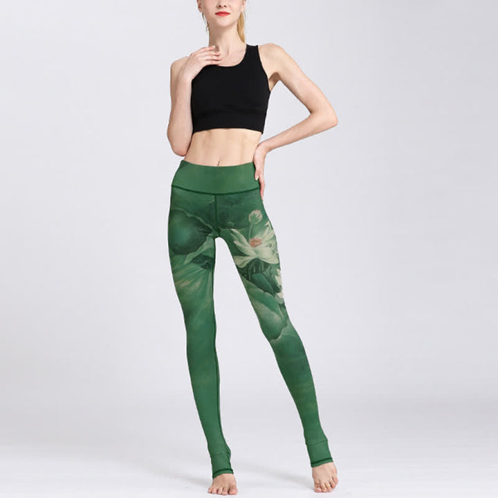 Pantaloni da yoga sportivi da donna con stampa di fiori di loto Buddha Stones - image 3