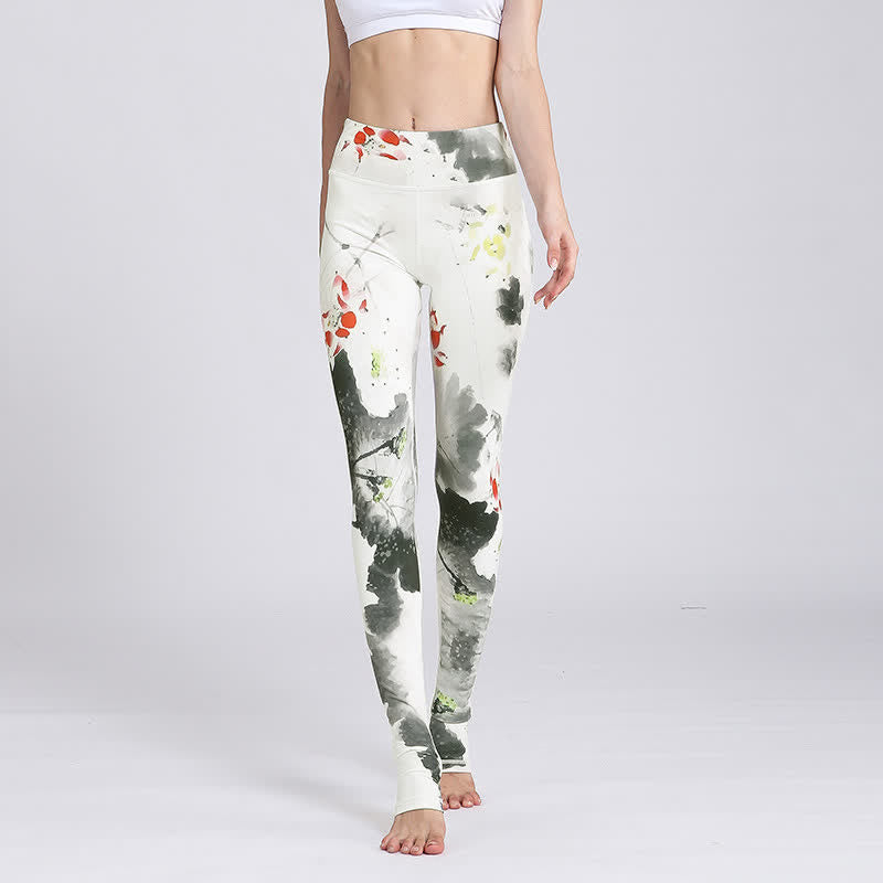 Pantaloni da yoga sportivi da donna con stampa di fiori di loto Buddha Stones - Loto bianco d'inchiostro - US8-10, UK/AU12-14, EU40-42 (XL) - image 26