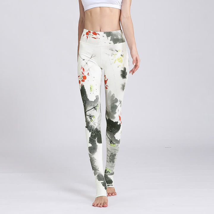 Pantaloni da yoga sportivi da donna con stampa di fiori di loto Buddha Stones - Loto bianco d'inchiostro - US8-10, UK/AU12-14, EU40-42 (XL) - image 26