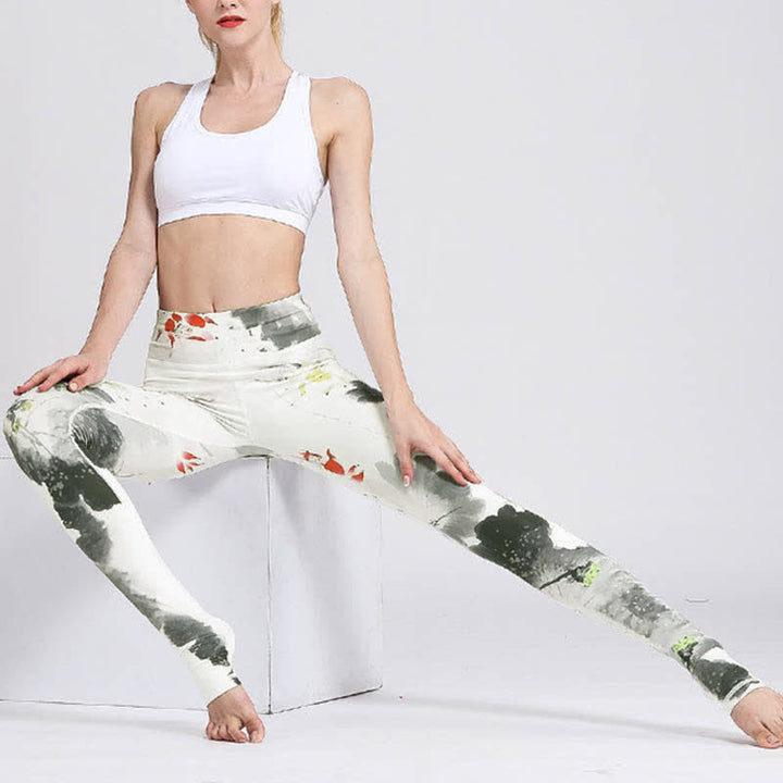 Pantaloni da yoga sportivi da donna con stampa di fiori di loto Buddha Stones - image 30