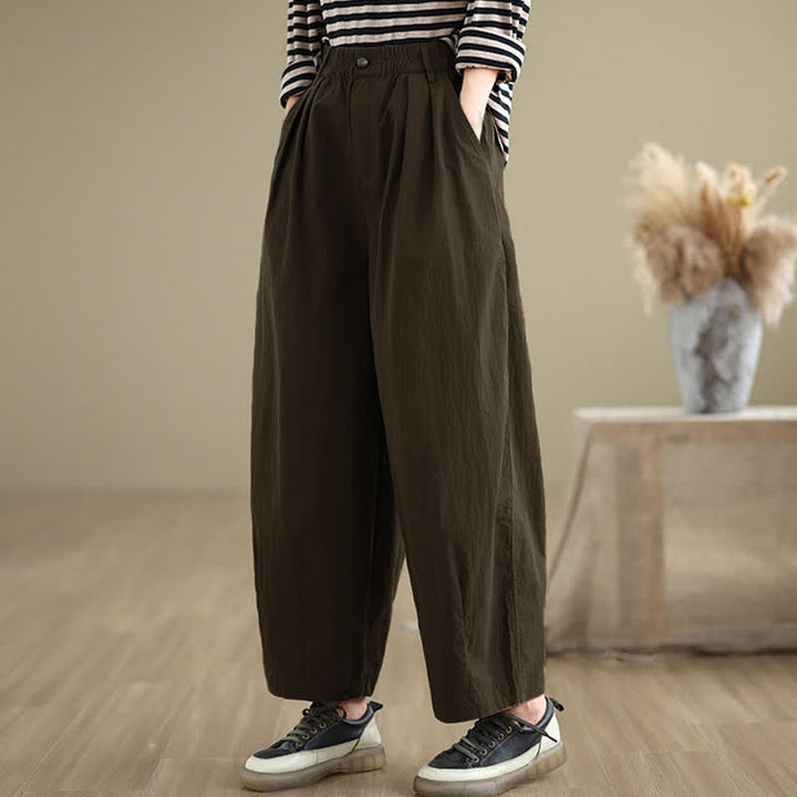 Pantaloni da donna con elastico in vita, casual, tinta unita, con un bottone superiore e tasche , Buddha Stones - image 5