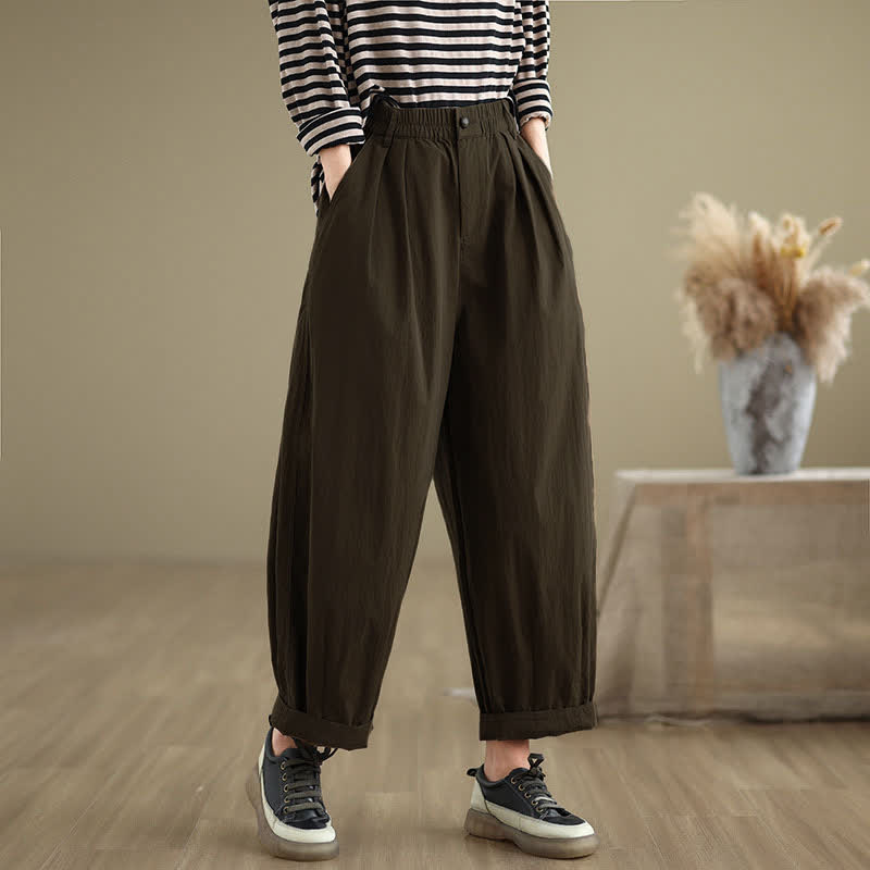 Pantaloni da donna con elastico in vita, casual, tinta unita, con un bottone superiore e tasche , Buddha Stones - Marrone sella - US8-10, UK/AU12-14, EU40-42 (2XL) - image 0