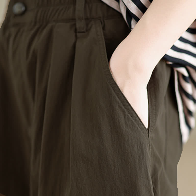 Pantaloni da donna con elastico in vita, casual, tinta unita, con un bottone superiore e tasche , Buddha Stones - image 8