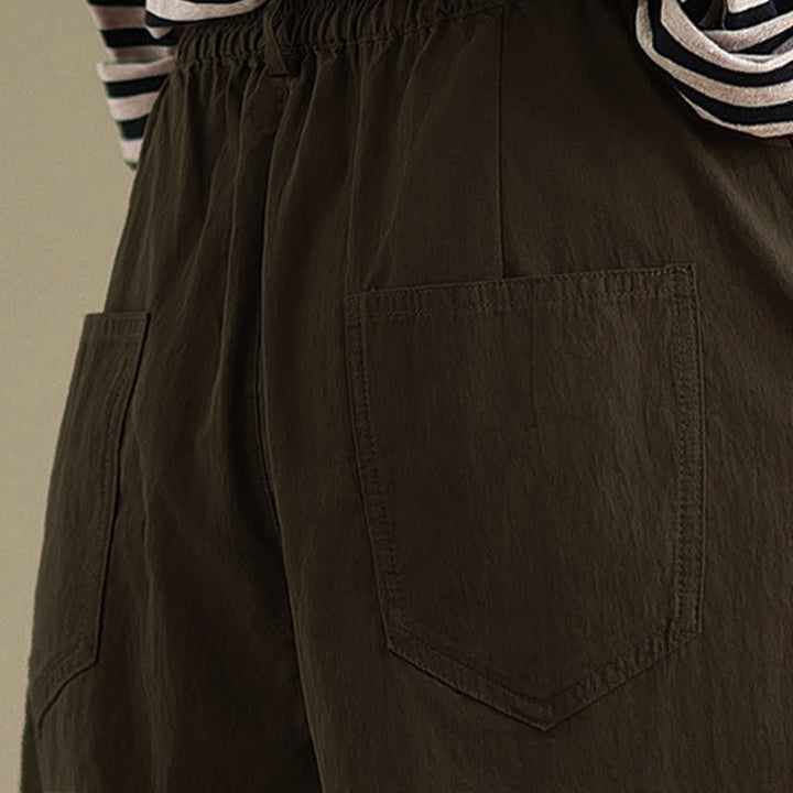 Pantaloni da donna con elastico in vita, casual, tinta unita, con un bottone superiore e tasche , Buddha Stones - image 9