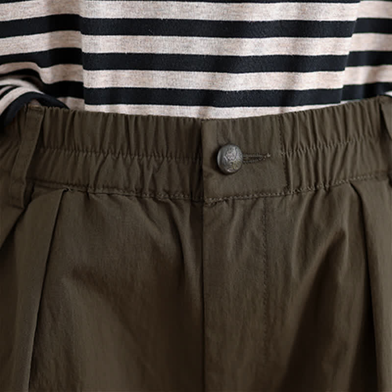 Pantaloni da donna con elastico in vita, casual, tinta unita, con un bottone superiore e tasche , Buddha Stones - image 6