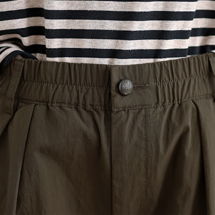 Pantaloni da donna con elastico in vita, casual, tinta unita, con un bottone superiore e tasche , Buddha Stones - image 6