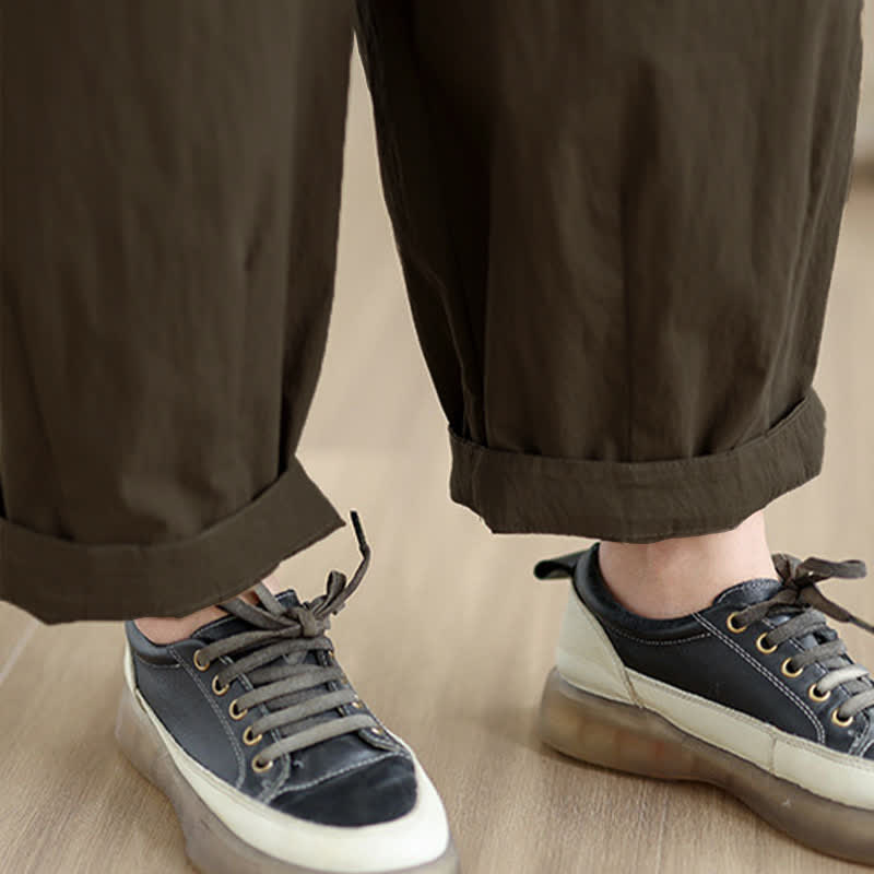 Pantaloni da donna con elastico in vita, casual, tinta unita, con un bottone superiore e tasche , Buddha Stones - image 10