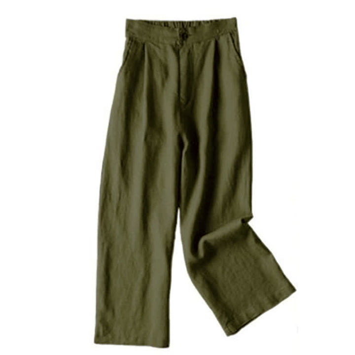 Buddha Stones Commute Solid Color 7-8 Length Women's Wide Leg Pants With Pockets - Verde oliva scuro - US12, UK/AU16, EU44 (3XL) - image 18