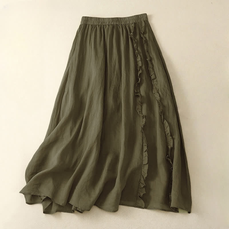 Gonna da donna estiva con volant e motivo Buddha Stones - Verde oliva - US8-10, UK/AU12-14, EU40-42 (2XL) - image 0