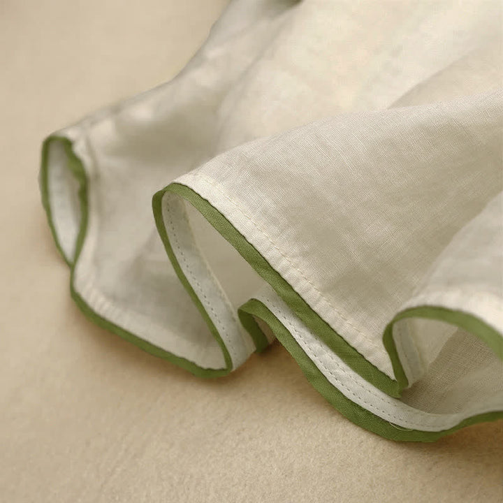 Camicia da donna a maniche a tre quarti con scollo rotondo e ricamo floreale a foglie verdi, colore beige Buddha Stones. - image 7