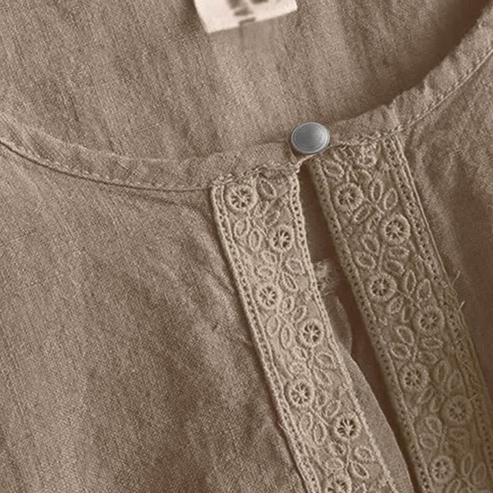 Camicia da donna casual a maniche a tre quarti con scollo rotondo e motivo Buddha Stones. - image 3