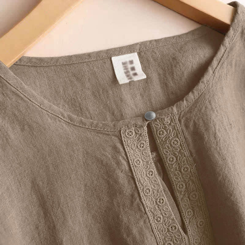 Camicia da donna casual a maniche a tre quarti con scollo rotondo e motivo Buddha Stones. - image 2