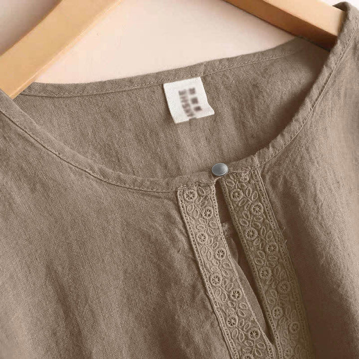 Camicia da donna casual a maniche a tre quarti con scollo rotondo e motivo Buddha Stones. - image 2