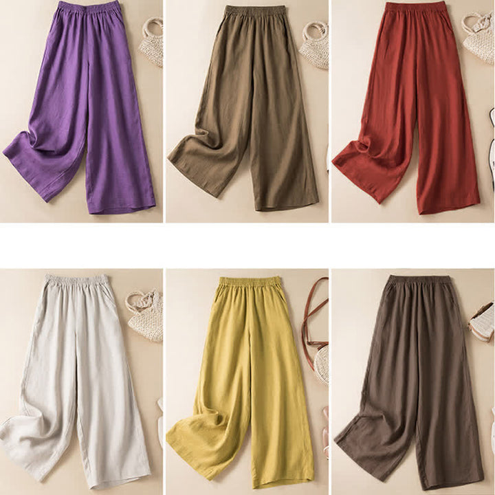 Pantaloni da donna a gamba larga, tinta unita, con tasche e stampa Buddha Stones. - image 31